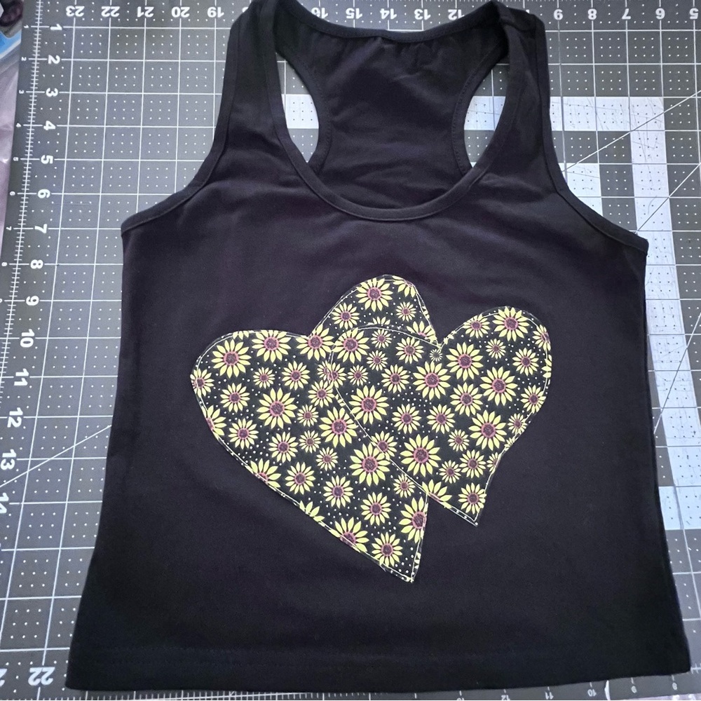 Black Racerback Tank with Floral Heart Appliqué